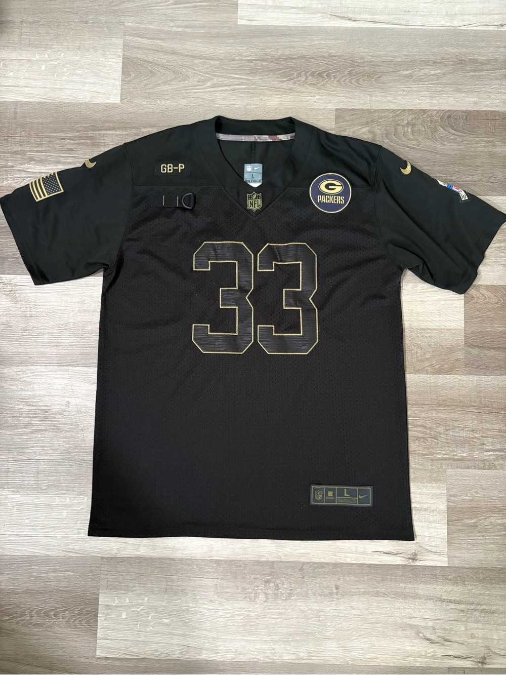 Nike Green Bay Packers on the field Aaron Jones #33 Black Player Jersey
